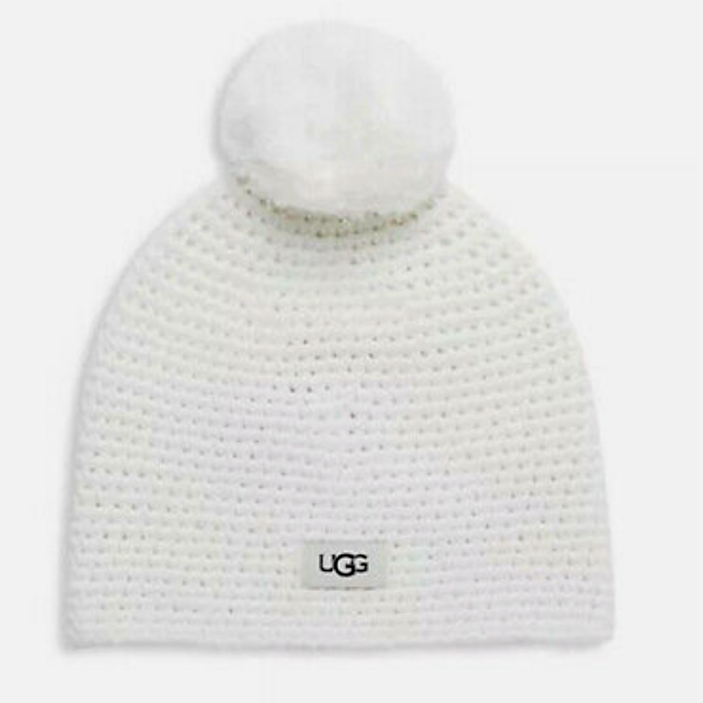 UGG White Knit Pom-Pom Beanie
